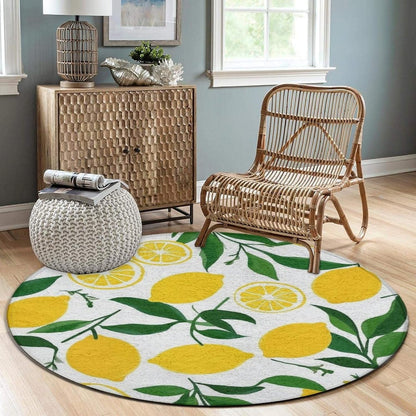 Large Round Area Rug, Home Bedroom Decor Mat, Modern Non Slip Circular Sofa Rug, Yellow Lemon Outside Carpet, 24inch