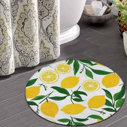 Large Round Area Rug, Home Bedroom Decor Mat, Modern Non Slip Circular Sofa Rug, Yellow Lemon Outside Carpet, 24inch