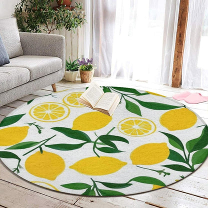 Large Round Area Rug, Home Bedroom Decor Mat, Modern Non Slip Circular Sofa Rug, Yellow Lemon Outside Carpet, 24inch
