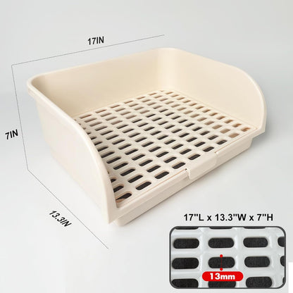 Rabbit Litter Box for Cage with Grate, Large Rabbit Litter Pan for Bunny, Ferret, Guinea Pig, Chinchilla, Easy Clean Small Animal Potty Tray for Toilet Training (Cream)