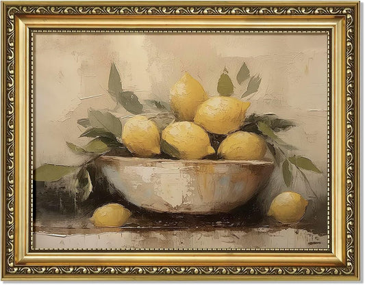 Gold Framed Retro Vintage Wall Art for Kitchen, Vintage Lemon Picture Kitchen Wall Decor, Artwork for Restaurant Hotel Living Dining Room Farmhouse Desk Table Decor 10" L x 8" W