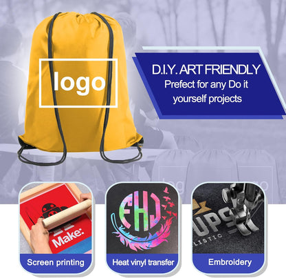 20 Pieces Yellow Cinch Sack Bags Bulk Gymsack for Christmas Sports Polyester Drawstring Backpacks for Heat Vinyl and Tie Dye Pull sinch Sackpack for Women and Men