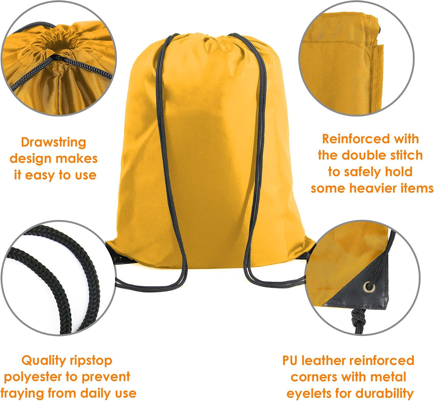 20 Pieces Yellow Cinch Sack Bags Bulk Gymsack for Christmas Sports Polyester Drawstring Backpacks for Heat Vinyl and Tie Dye Pull sinch Sackpack for Women and Men