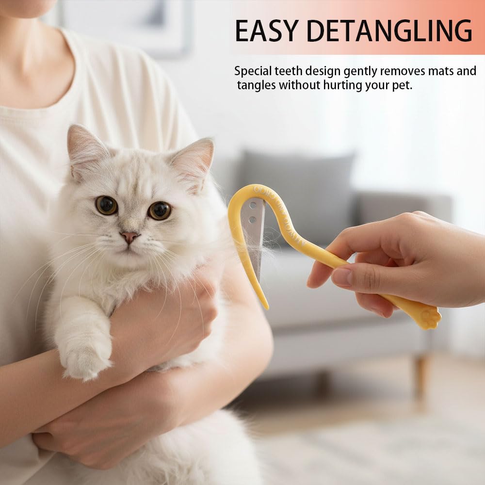 Pet Grooming Set, Yellow, Tear Stain Removal Comb with Knife Tool, Rounded Tips for Dogs and Cats, Daily Use,2pack
