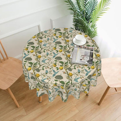 Chinoiserie Round Tablecloths 70 Inches Blue Yellow Floral Birds Decorative Round Tablecloth Home Decoration Washable Reusable Circle Yellow Lemon Table Cover for Home Kitchen Dining Room Party
