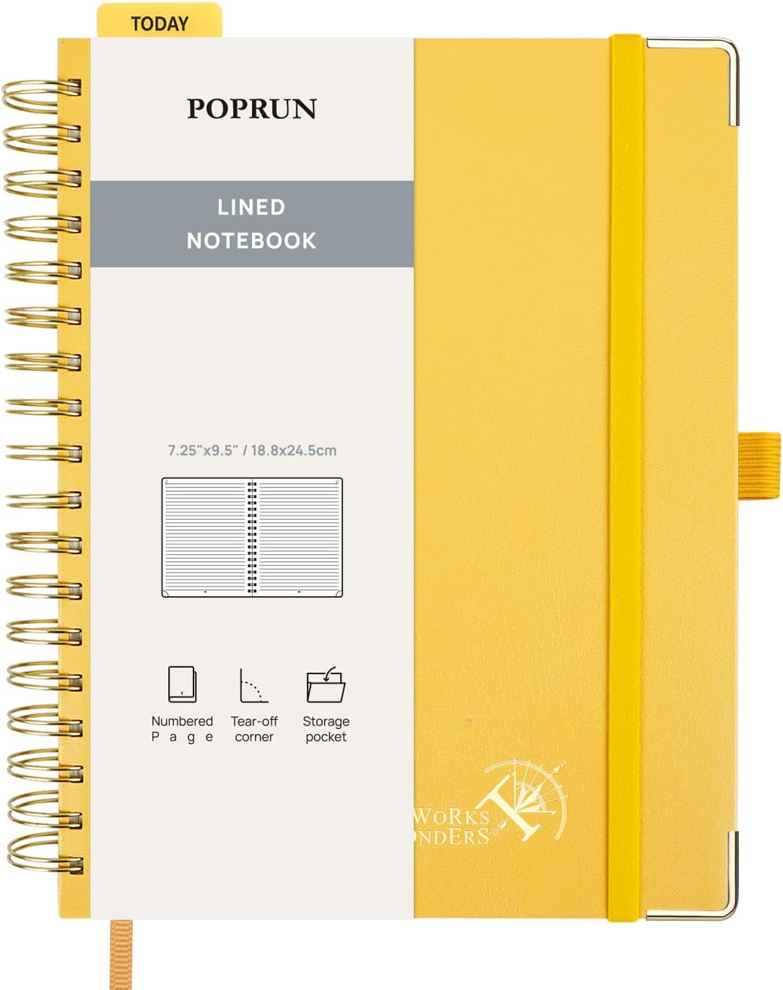 Lined Spiral Journal Notebook for Women & Men, 7-1/4" x 9-1/2", 220 Numbered Pages, College Ruled Hardcover Notebook for Work, Journals for Writing, 120 GSM Thick Paper - Light Yellow