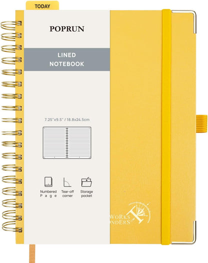 Lined Spiral Journal Notebook for Women & Men, 7-1/4" x 9-1/2", 220 Numbered Pages, College Ruled Hardcover Notebook for Work, Journals for Writing, 120 GSM Thick Paper - Light Yellow