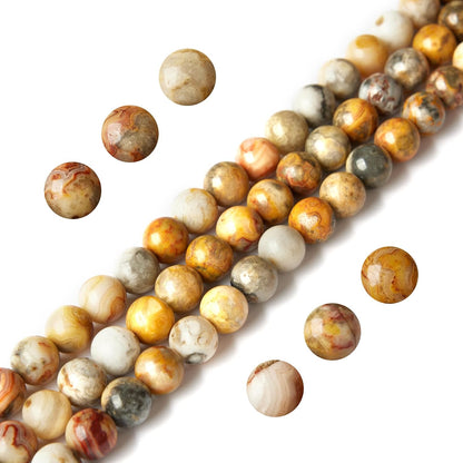100pcs 10mm Yellow Crazy Lace Agate Beads Natural Gemstone Beads Round Loose Beads for Jewelry Making