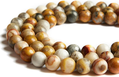 100pcs 10mm Yellow Crazy Lace Agate Beads Natural Gemstone Beads Round Loose Beads for Jewelry Making