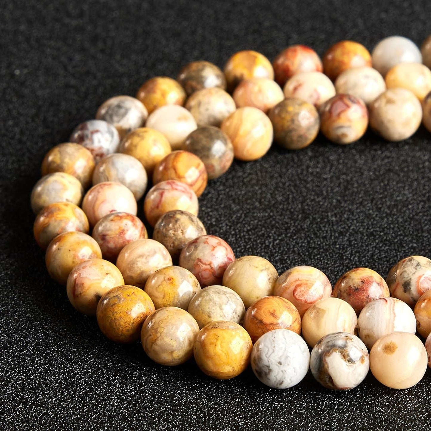 100pcs 10mm Yellow Crazy Lace Agate Beads Natural Gemstone Beads Round Loose Beads for Jewelry Making