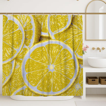 Lemon Shower Curtain, Bright Yellow Citrus Bathroom Decor, Summer Fresh Modern Aesthetic Waterproof Fabric Shower Curtain with Hooks 62x72 Inch
