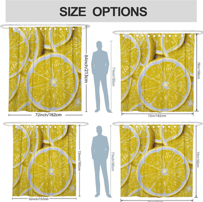 Lemon Shower Curtain, Bright Yellow Citrus Bathroom Decor, Summer Fresh Modern Aesthetic Waterproof Fabric Shower Curtain with Hooks 62x72 Inch