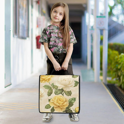 Yellow White Roses Zipper Binder 3 Ring Binder Bag with Expanding File & Shoulder Strap Fits 13 Inch Laptop Tablet Multiple Pockets for Office Work