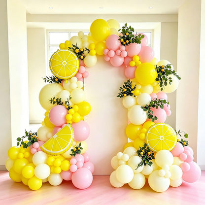 Lemon Balloon Arch Garland Kit, Pink Yellow Balloon Arch Kit | Lemon Foil Balloons, Summer Fruit Themed Party, Bridal Shower Baby Shower Birthday, Lemonade Party Decorations
