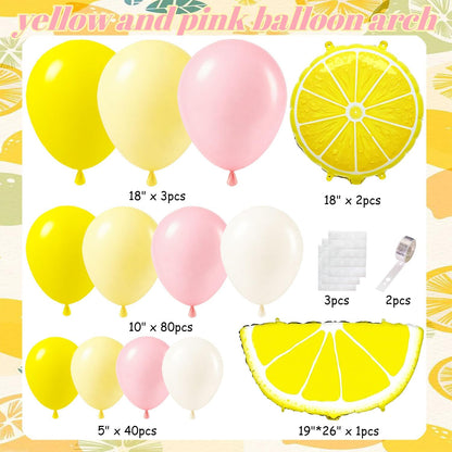 Lemon Balloon Arch Garland Kit, Pink Yellow Balloon Arch Kit | Lemon Foil Balloons, Summer Fruit Themed Party, Bridal Shower Baby Shower Birthday, Lemonade Party Decorations