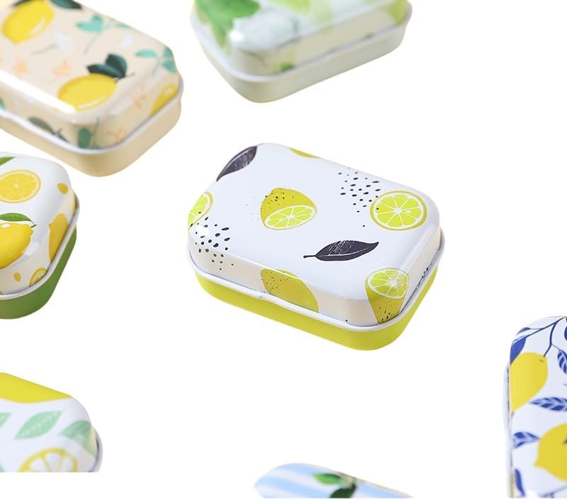 8Pcs Mini Lemon Tin Trinket Jewelry Organizer Storage Box Decorative Lime Boxes Small Metal Tins with Hinged Lids Portable Box Containers Gift for Mother (Lemon)
