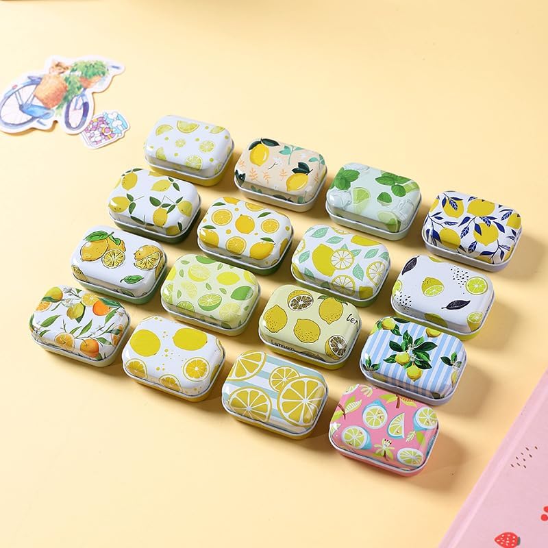 8Pcs Mini Lemon Tin Trinket Jewelry Organizer Storage Box Decorative Lime Boxes Small Metal Tins with Hinged Lids Portable Box Containers Gift for Mother (Lemon)