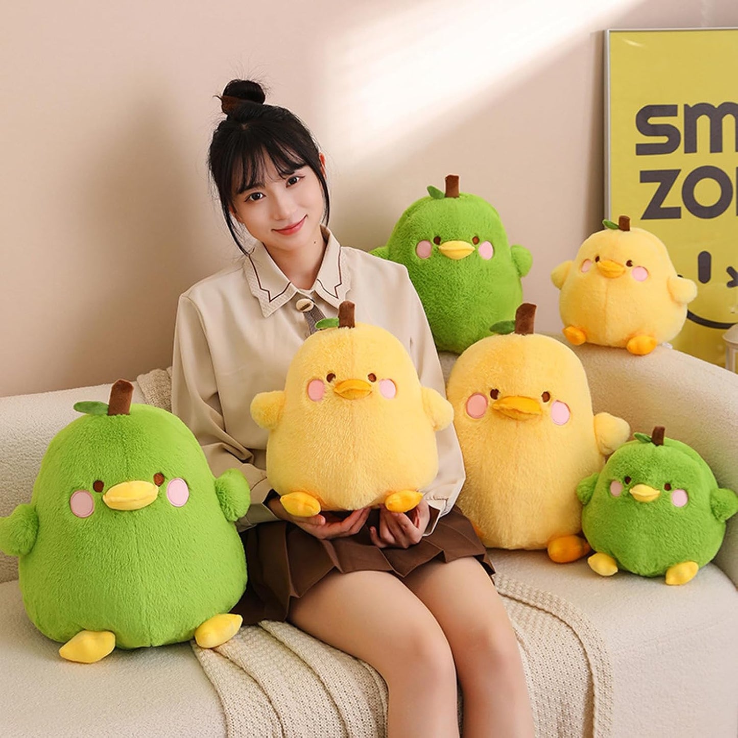 Cute Yellow Duck Pear Plush Pillow 12 Inch Kawaii Stuffed Animal Plush Soft Plushies Gifts (Yellow, Medium)