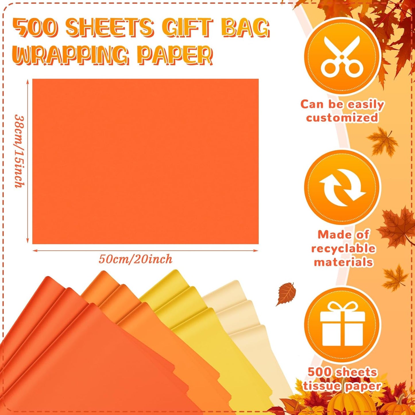 500 Sheets Orange Yellow Tissue Paper Bulk for Gift Bags 15 x 20 Inch Acid Free Packaging Wrapping Paper Sheets for Summer Party, Lemon Theme Decor, DIY Crafts, Bouquet Wrapping, Shipping