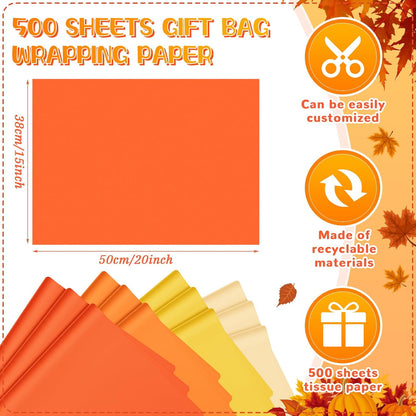 500 Sheets Orange Yellow Tissue Paper Bulk for Gift Bags 15 x 20 Inch Acid Free Packaging Wrapping Paper Sheets for Summer Party, Lemon Theme Decor, DIY Crafts, Bouquet Wrapping, Shipping