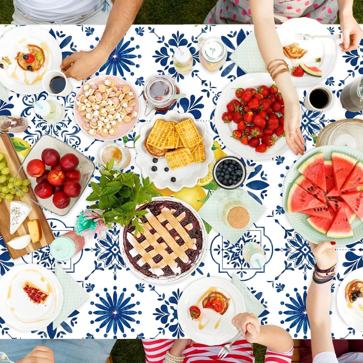 3Pcs Capri Lemon Tablecloth Birthday Party Decorations Disposable Blue Tile Plastic Table Covers Lemon Decor for Baby Shower Summer Spring Italian Themed Party Supplies 42 x 88 Inches