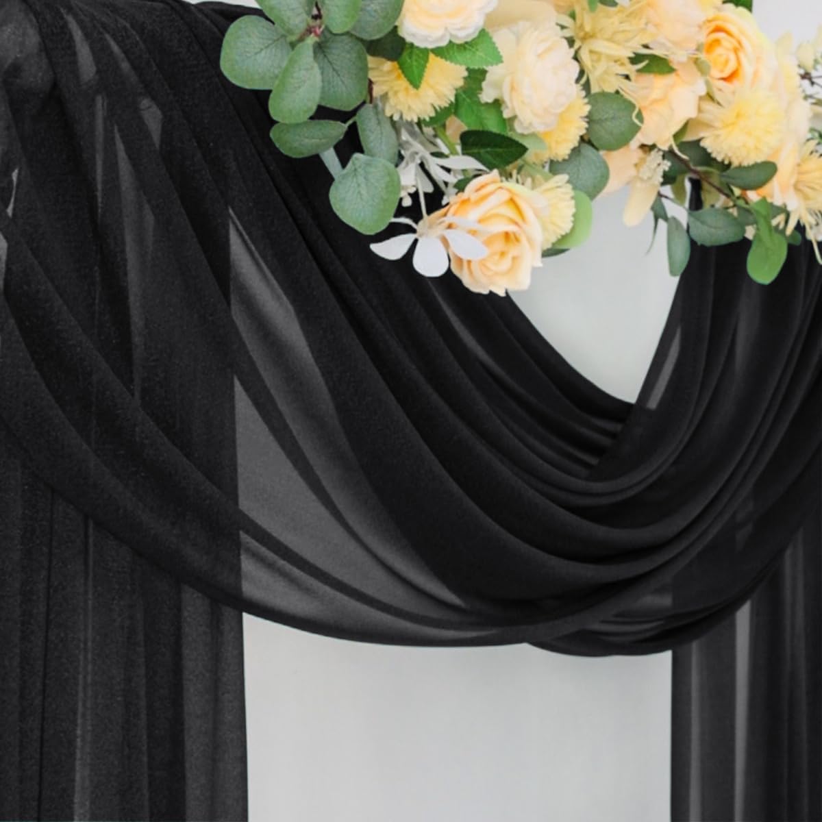 Wedding Arch Draping Fabric Sheer Curtain Drapes Birthday Party Home Decor | Yellow 29" x 20FT 1 Panel Outdoor Drapes Extra Long for Bridal Baby Shower Ceremony Decor
