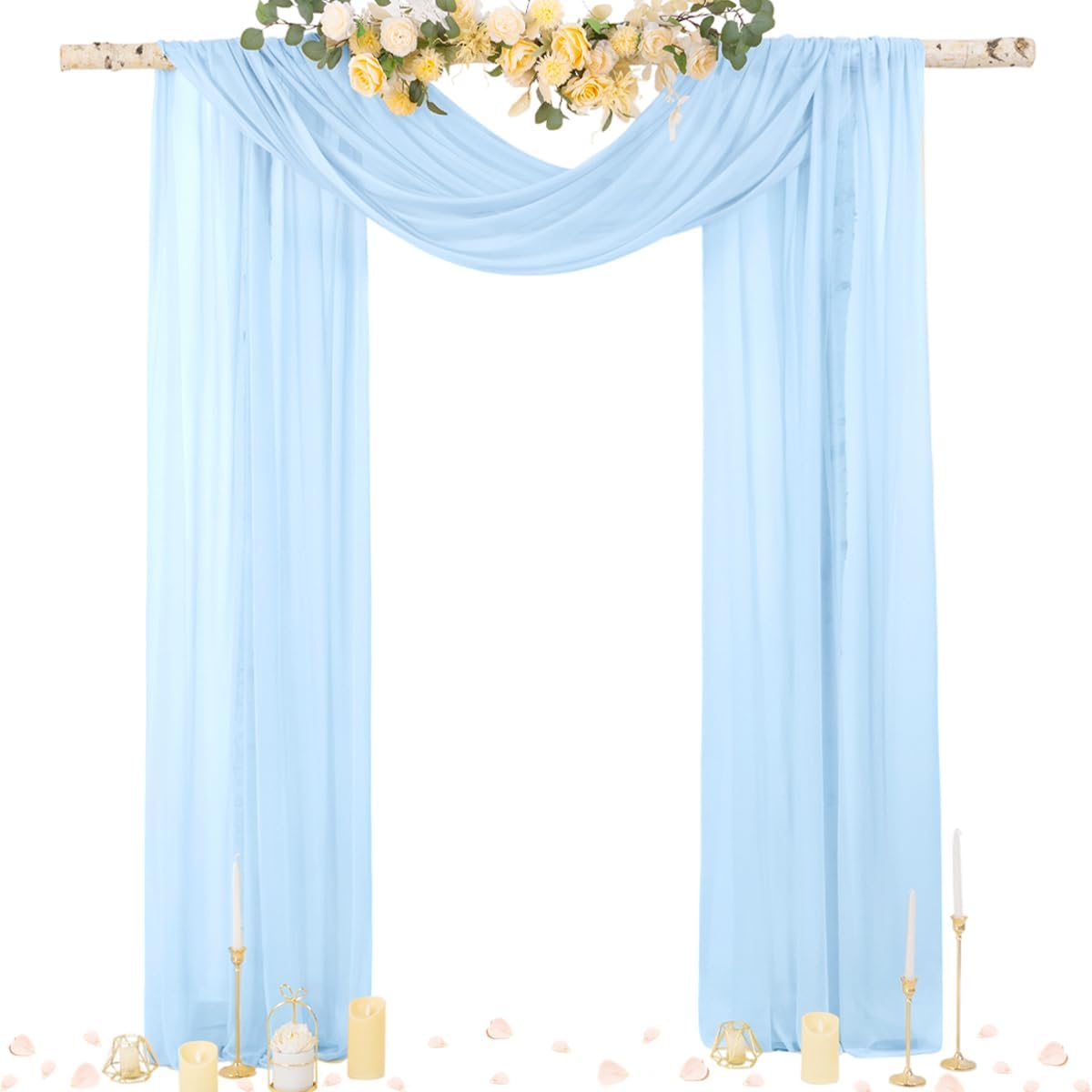 Wedding Arch Draping Fabric Sheer Curtain Drapes Birthday Party Home Decor | Yellow 29" x 20FT 1 Panel Outdoor Drapes Extra Long for Bridal Baby Shower Ceremony Decor