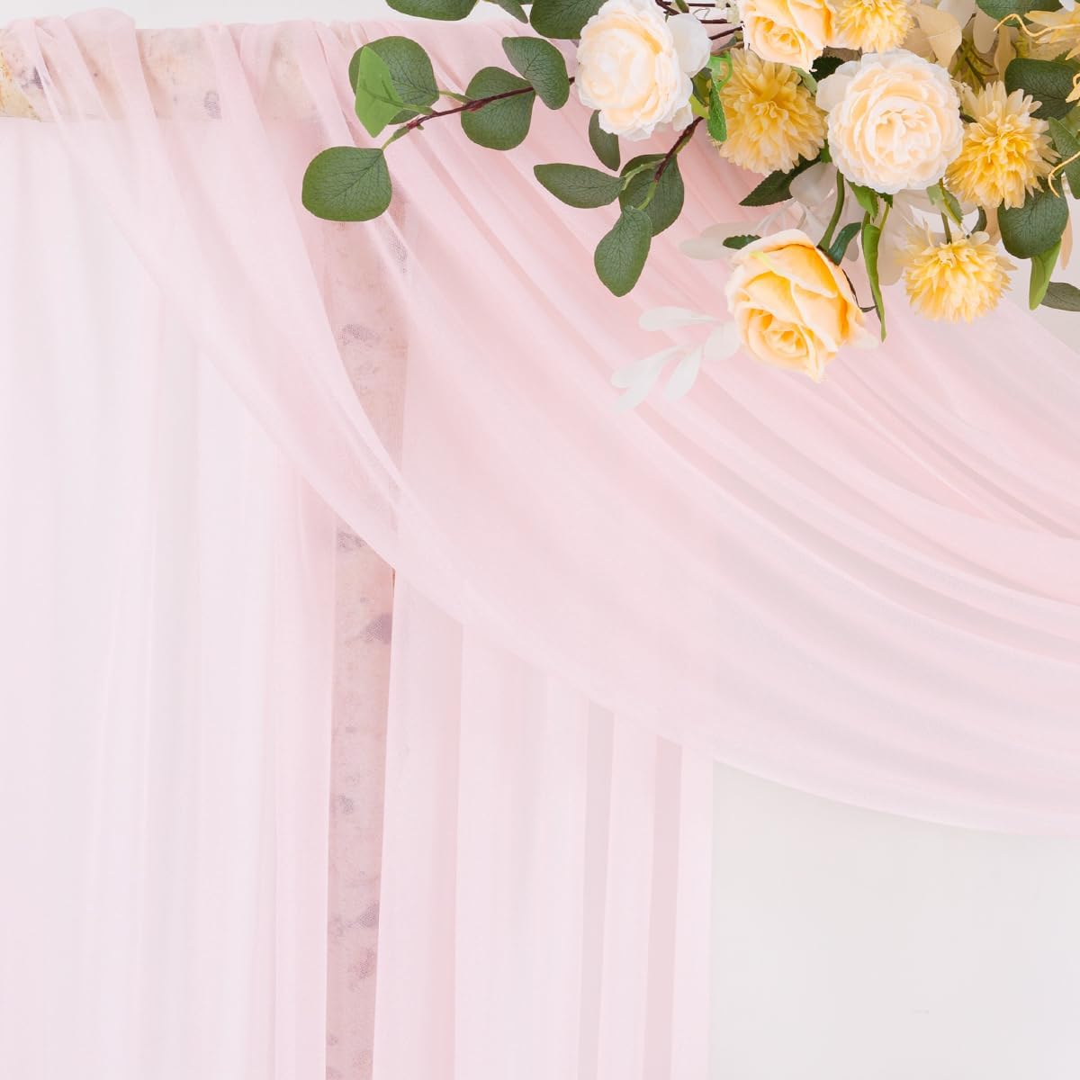Wedding Arch Draping Fabric Sheer Curtain Drapes Birthday Party Home Decor | Yellow 29" x 20FT 1 Panel Outdoor Drapes Extra Long for Bridal Baby Shower Ceremony Decor