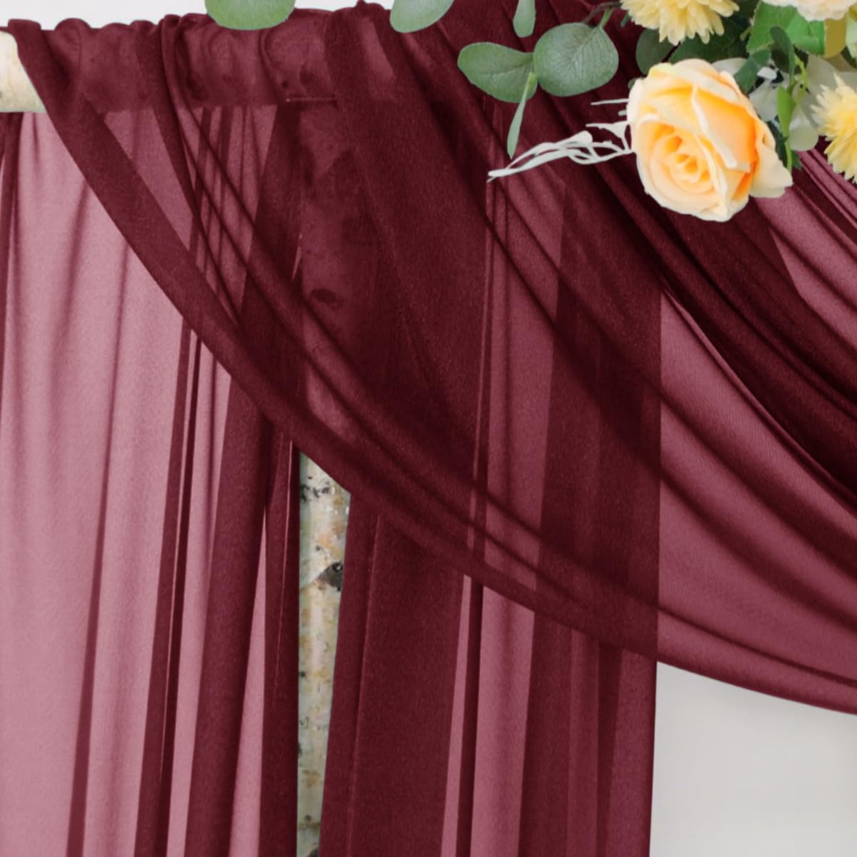 Wedding Arch Draping Fabric Sheer Curtain Drapes Birthday Party Home Decor | Yellow 29" x 20FT 1 Panel Outdoor Drapes Extra Long for Bridal Baby Shower Ceremony Decor