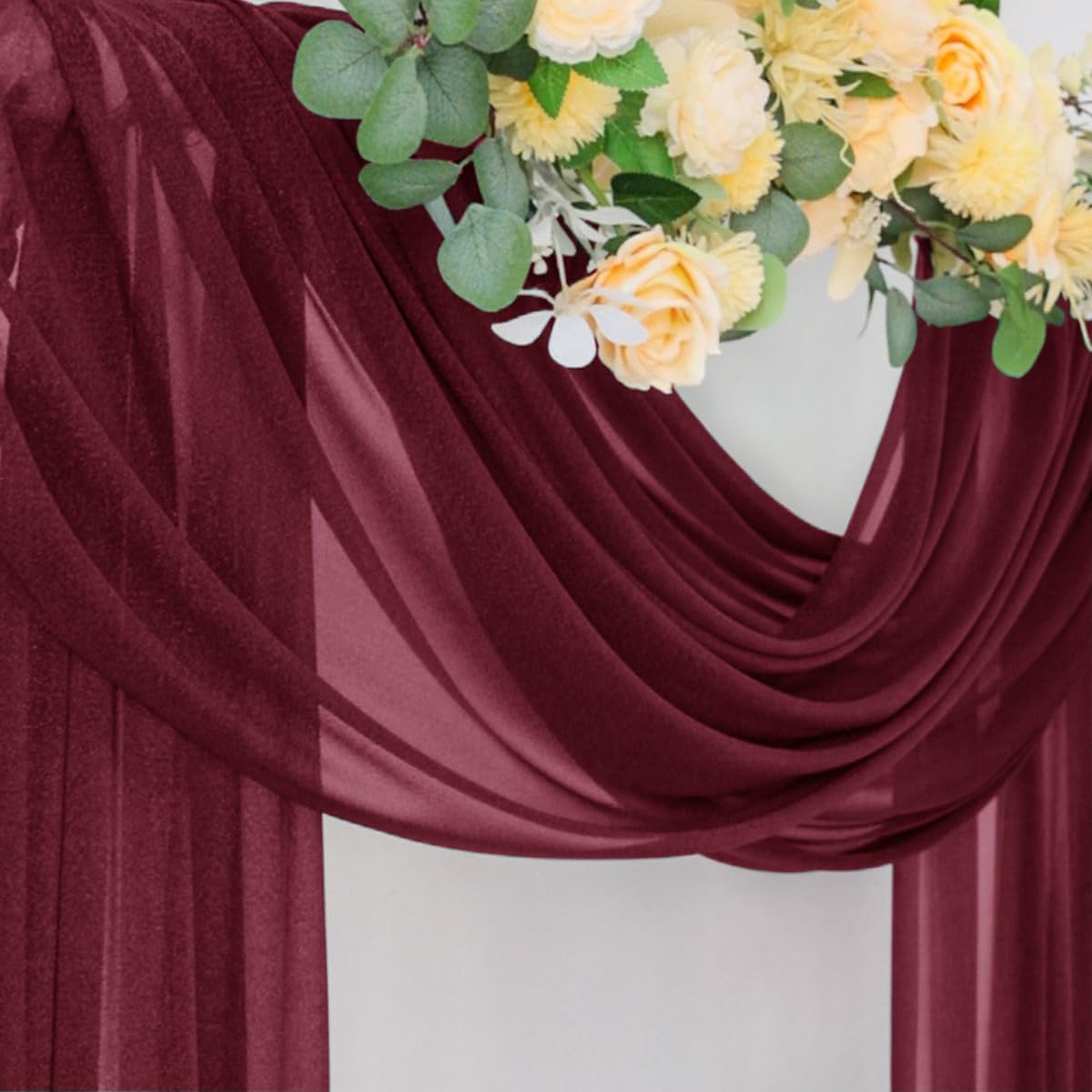 Wedding Arch Draping Fabric Sheer Curtain Drapes Birthday Party Home Decor | Yellow 29" x 20FT 1 Panel Outdoor Drapes Extra Long for Bridal Baby Shower Ceremony Decor