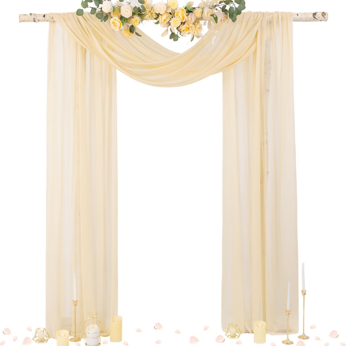 Wedding Arch Draping Fabric Sheer Curtain Drapes Birthday Party Home Decor | Yellow 29" x 20FT 1 Panel Outdoor Drapes Extra Long for Bridal Baby Shower Ceremony Decor