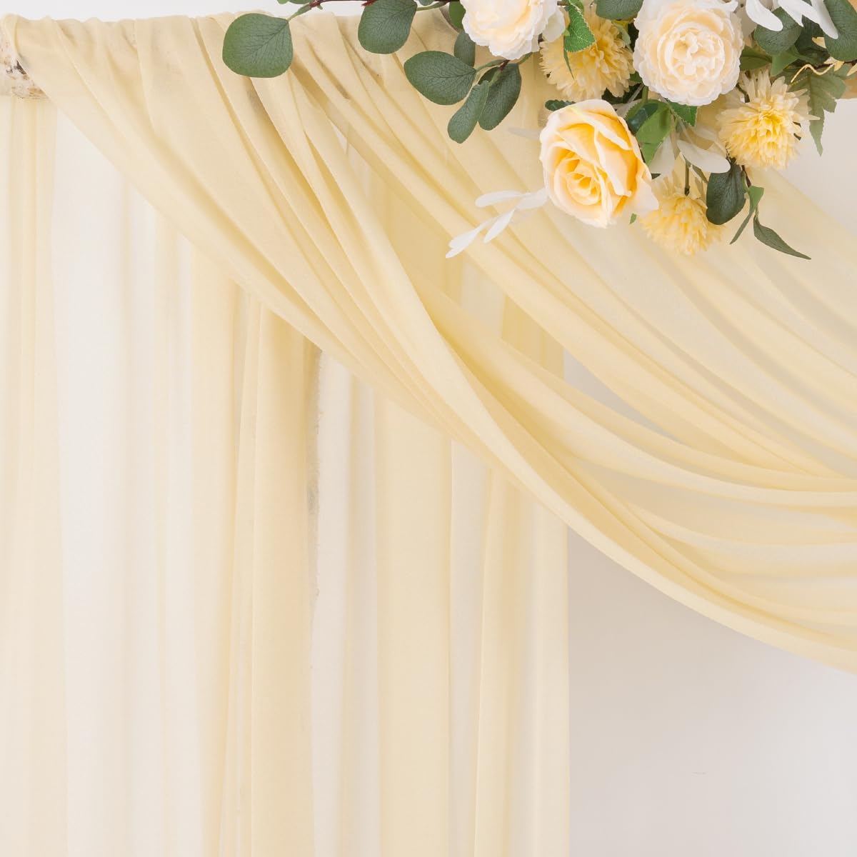 Wedding Arch Draping Fabric Sheer Curtain Drapes Birthday Party Home Decor | Yellow 29" x 20FT 1 Panel Outdoor Drapes Extra Long for Bridal Baby Shower Ceremony Decor