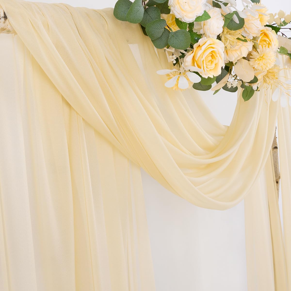 Wedding Arch Draping Fabric Sheer Curtain Drapes Birthday Party Home Decor | Yellow 29" x 20FT 1 Panel Outdoor Drapes Extra Long for Bridal Baby Shower Ceremony Decor