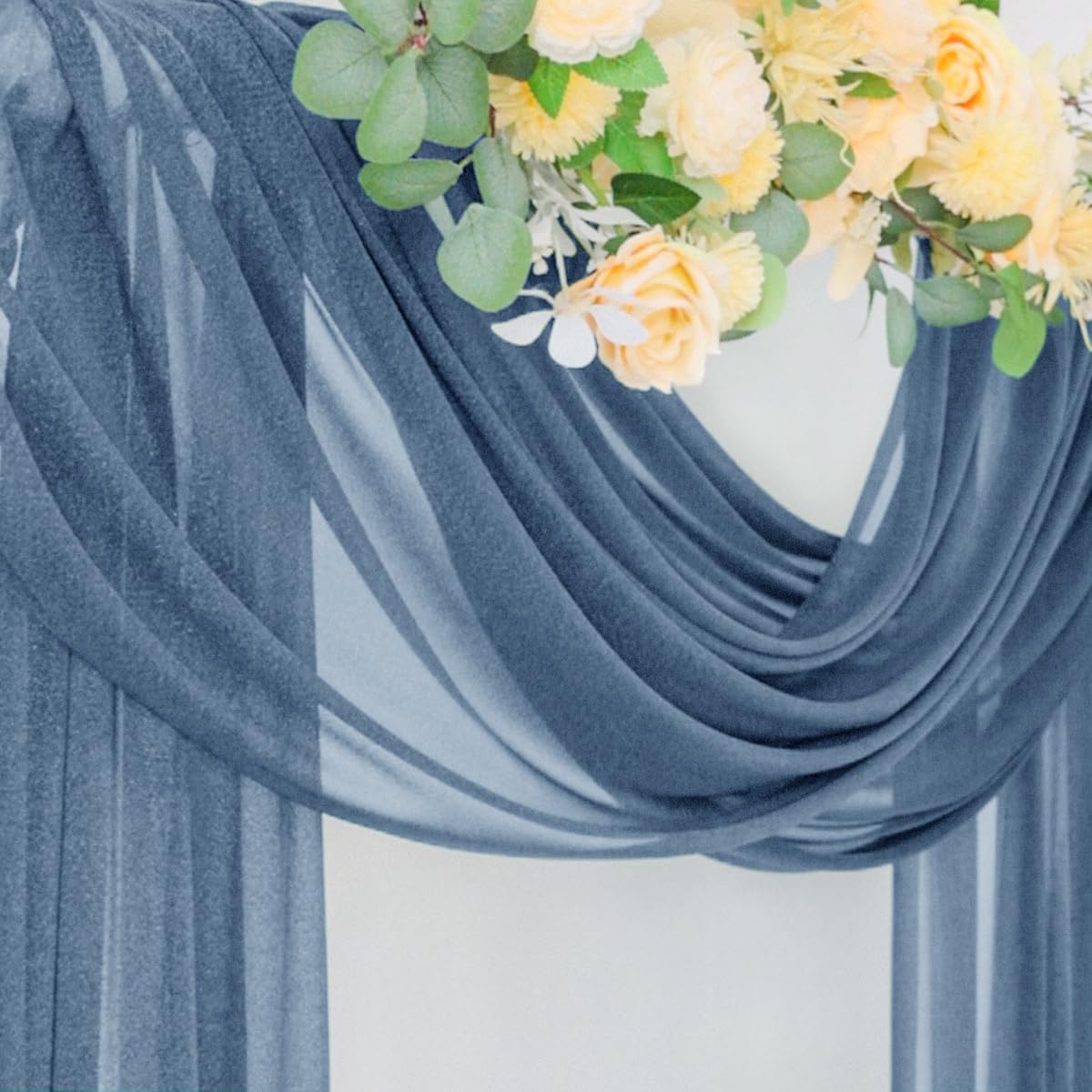 Wedding Arch Draping Fabric Sheer Curtain Drapes Birthday Party Home Decor | Yellow 29" x 20FT 1 Panel Outdoor Drapes Extra Long for Bridal Baby Shower Ceremony Decor