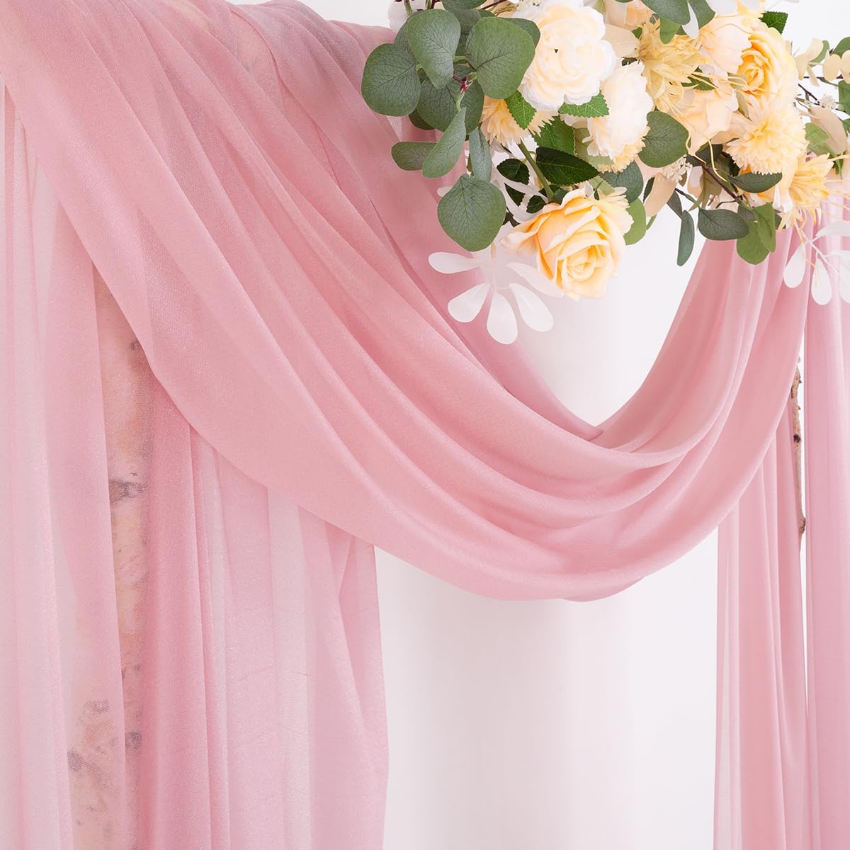 Wedding Arch Draping Fabric Sheer Curtain Drapes Birthday Party Home Decor | Yellow 29" x 20FT 1 Panel Outdoor Drapes Extra Long for Bridal Baby Shower Ceremony Decor