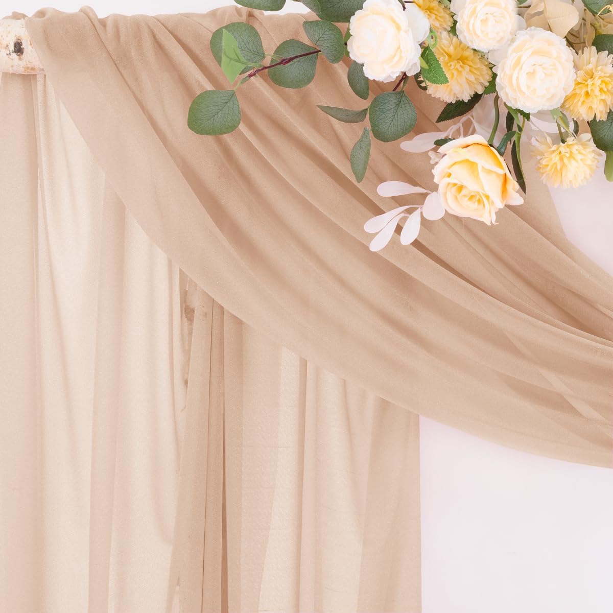 Wedding Arch Draping Fabric Sheer Curtain Drapes Birthday Party Home Decor | Yellow 29" x 20FT 1 Panel Outdoor Drapes Extra Long for Bridal Baby Shower Ceremony Decor