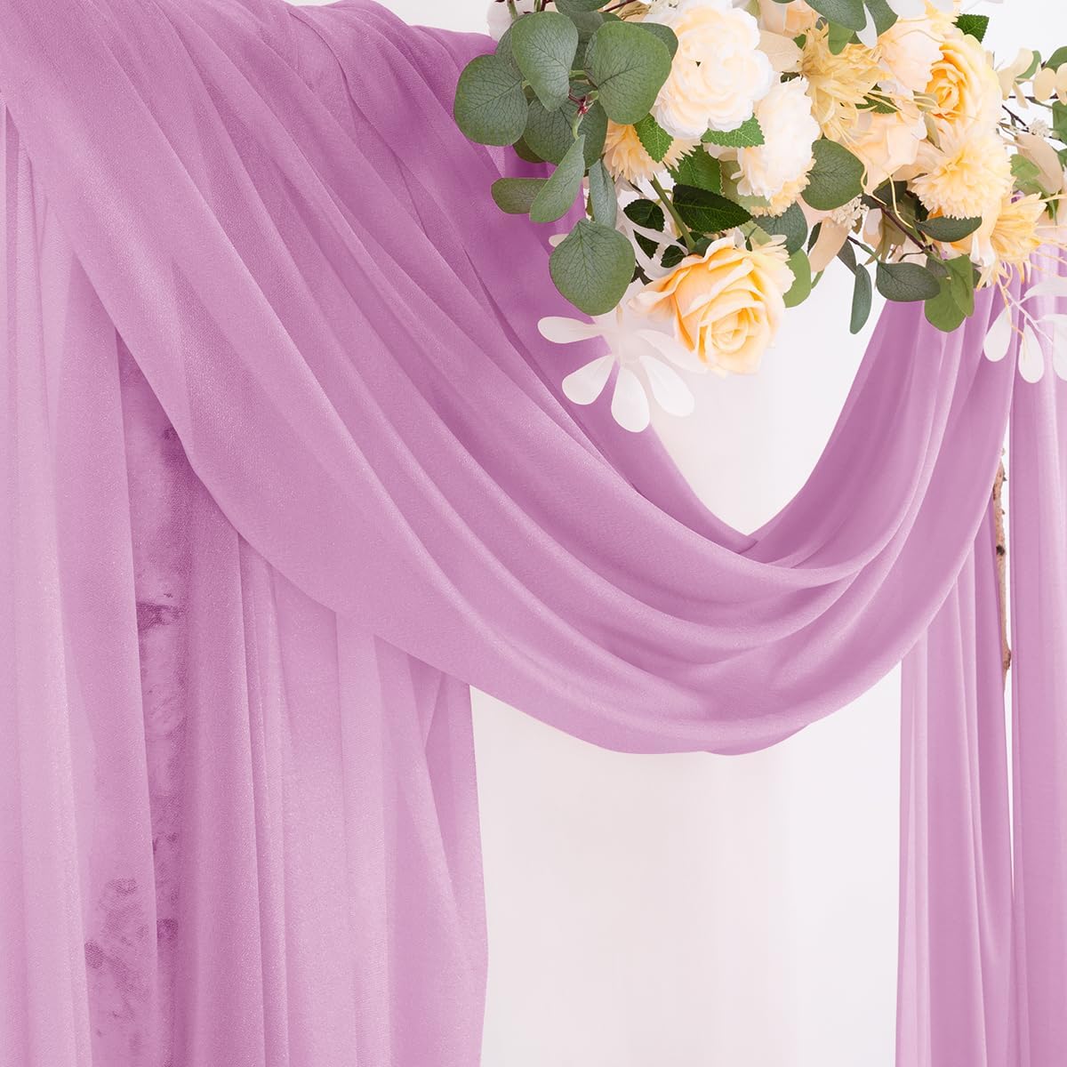 Wedding Arch Draping Fabric Sheer Curtain Drapes Birthday Party Home Decor | Yellow 29" x 20FT 1 Panel Outdoor Drapes Extra Long for Bridal Baby Shower Ceremony Decor