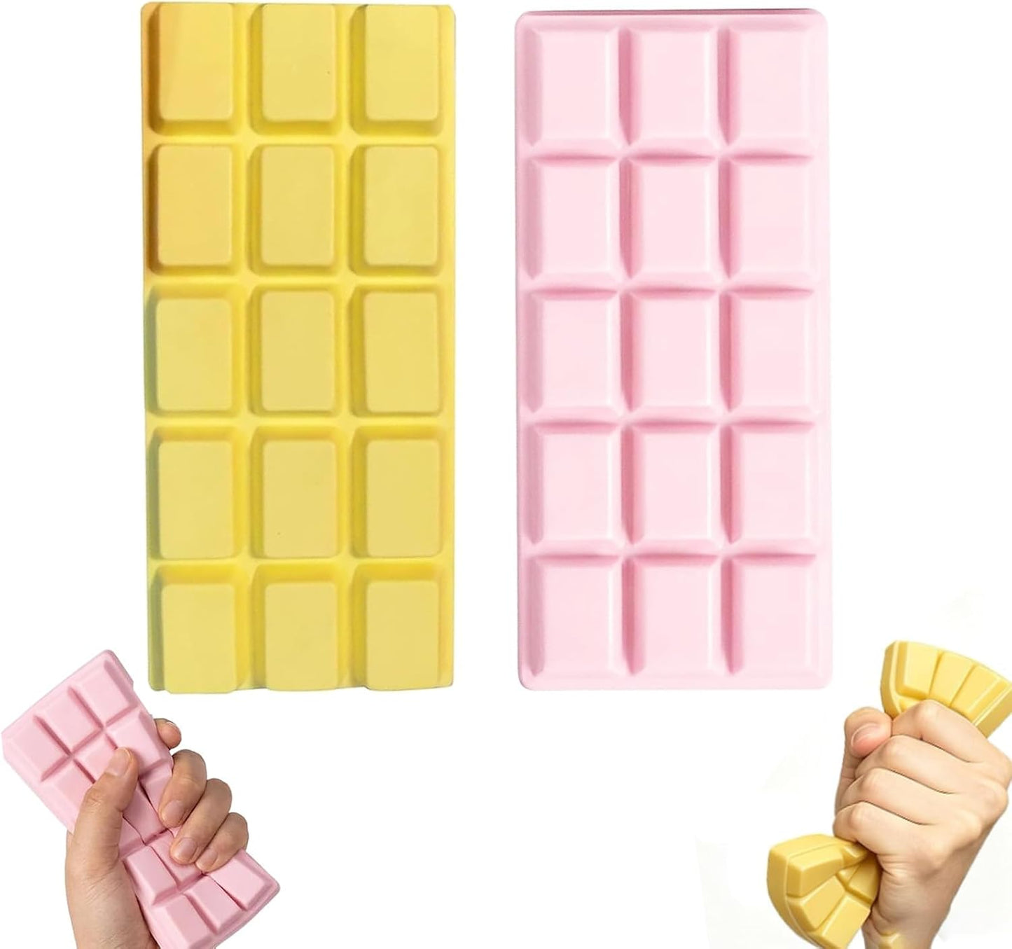 2PCS Chocolate Squishy, Novelty Yellow and Pink Chocolate Bars, Handheld Collectible Items for Home and Office Use, Distinctive Colors and Portable Design