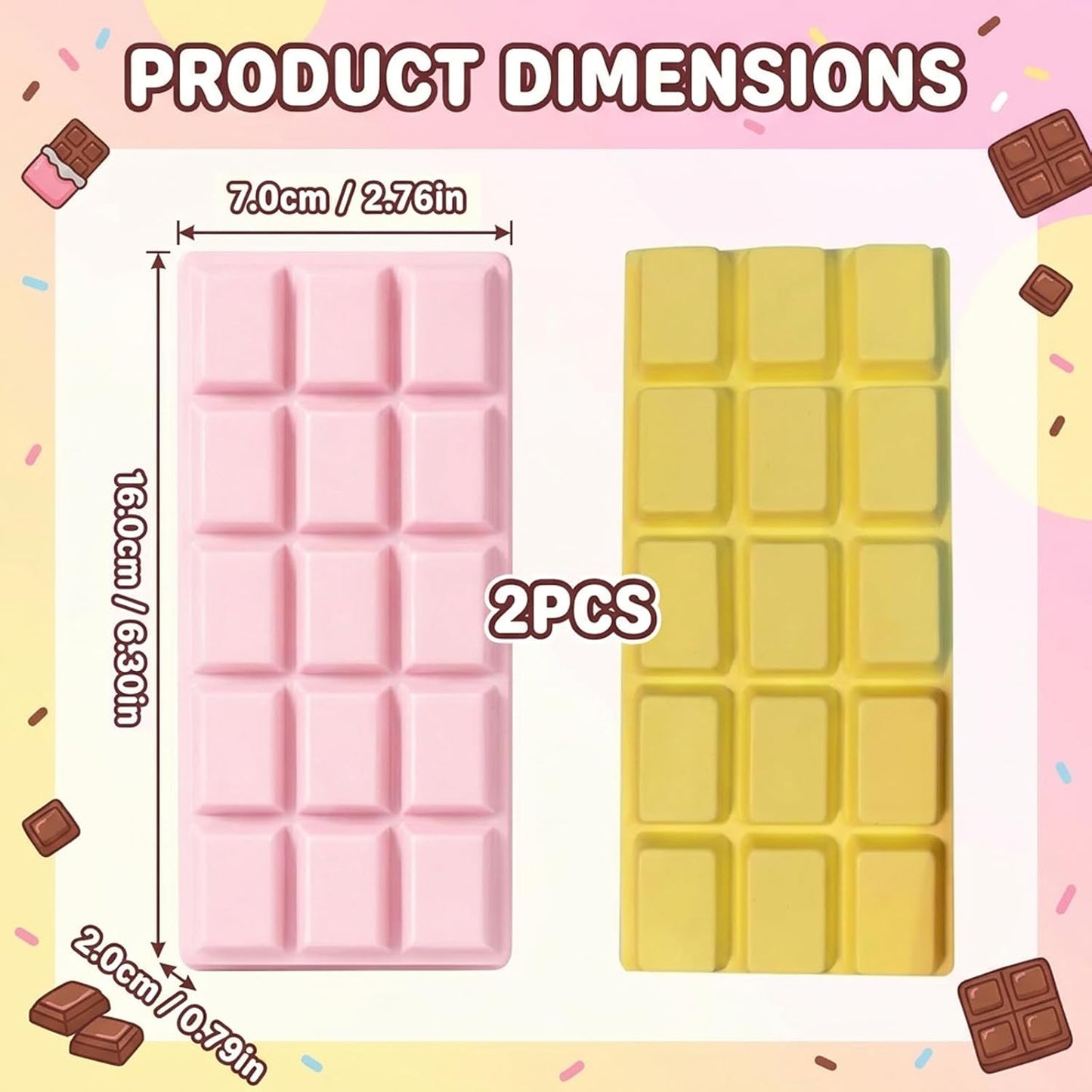 2PCS Chocolate Squishy, Novelty Yellow and Pink Chocolate Bars, Handheld Collectible Items for Home and Office Use, Distinctive Colors and Portable Design