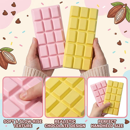 2PCS Chocolate Squishy, Novelty Yellow and Pink Chocolate Bars, Handheld Collectible Items for Home and Office Use, Distinctive Colors and Portable Design