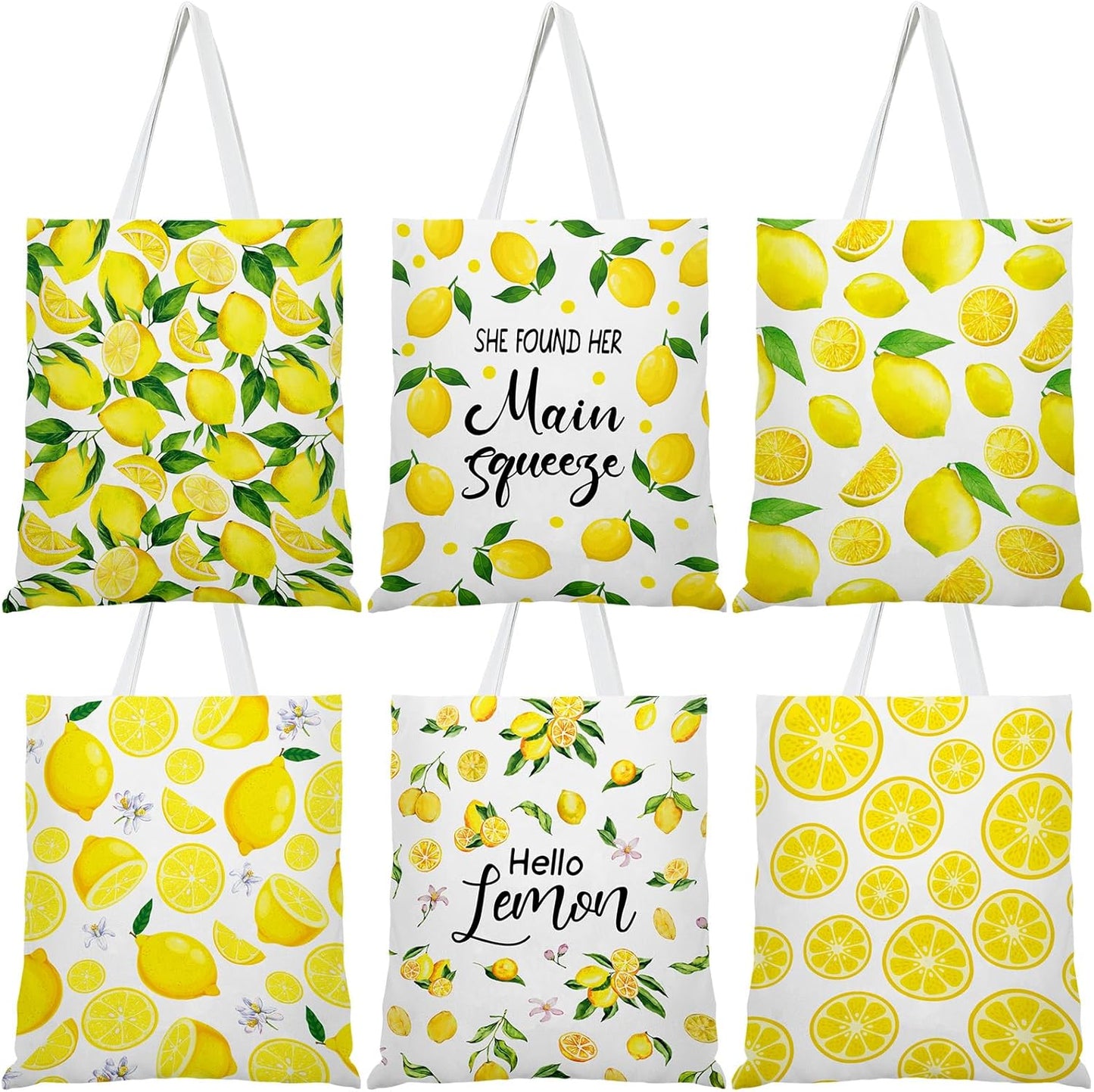 6 Pcs 15" Large Lemon Canvas Tote Bags Reusable Lemon Gifts Bag Summer Amalfi Coast Tote Bag, She Found Her Main Squeeze Capri Positano Italy Gifts for Bridal Shower Wedding Baby Shower