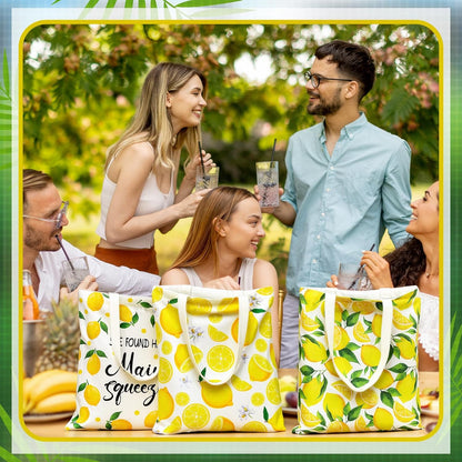 6 Pcs 15" Large Lemon Canvas Tote Bags Reusable Lemon Gifts Bag Summer Amalfi Coast Tote Bag, She Found Her Main Squeeze Capri Positano Italy Gifts for Bridal Shower Wedding Baby Shower