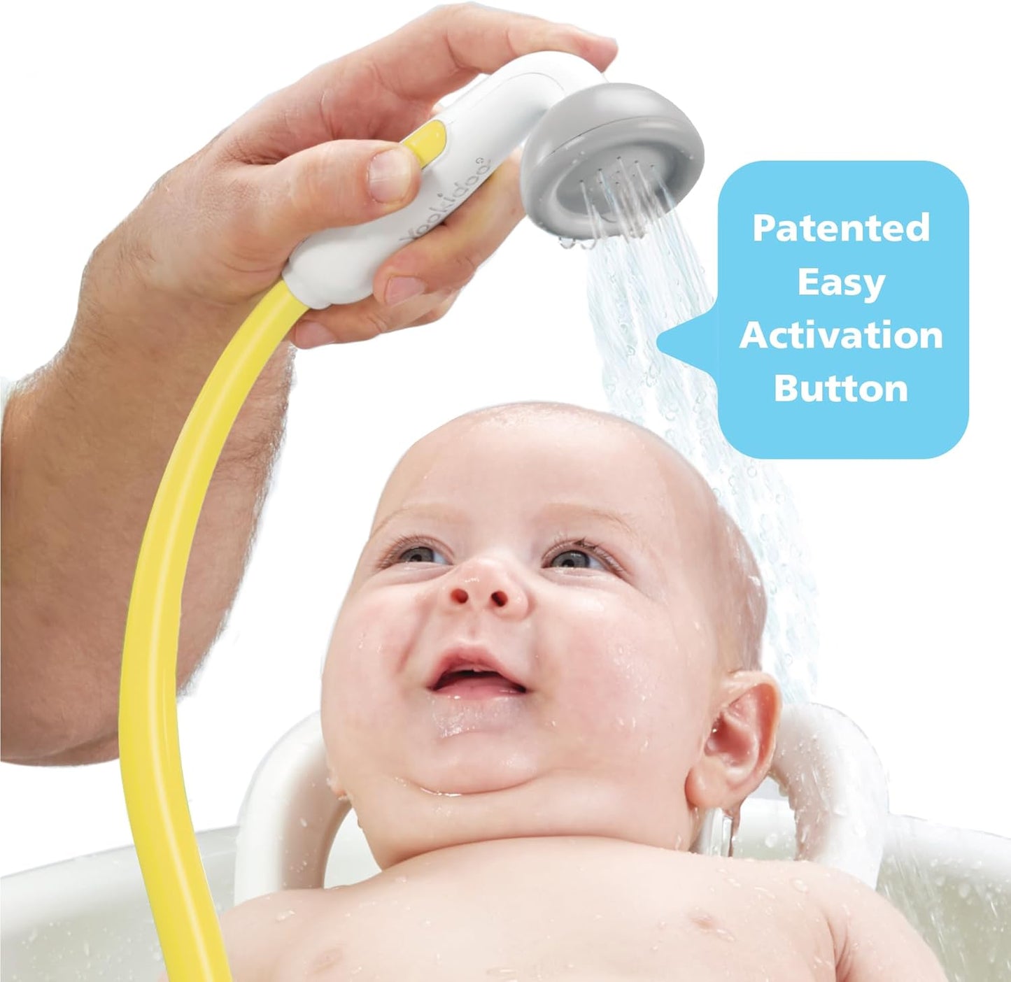 Baby Bath Shower Head - Elephant Water Pump and Trunk Spout Sprayer - One Handed Flow Control for Newborn Babies in Tub Or Sink (Yellow)