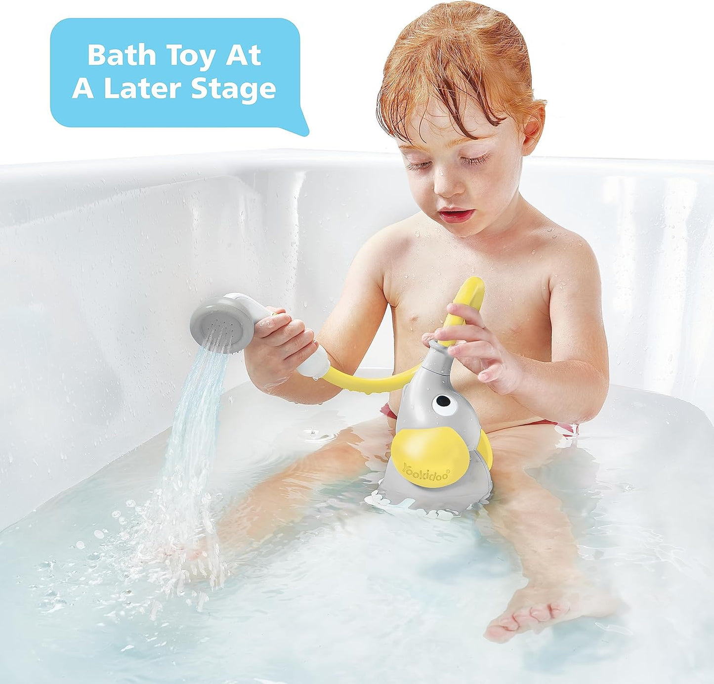Baby Bath Shower Head - Elephant Water Pump and Trunk Spout Sprayer - One Handed Flow Control for Newborn Babies in Tub Or Sink (Yellow)