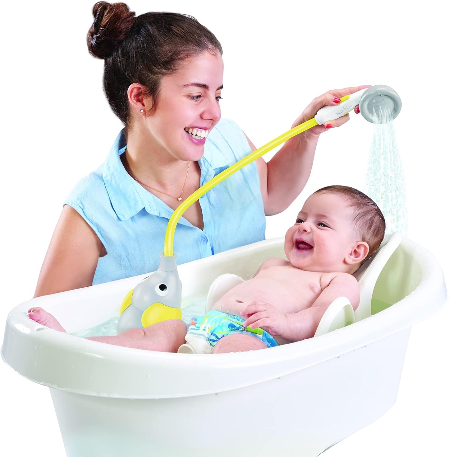 Baby Bath Shower Head - Elephant Water Pump and Trunk Spout Sprayer - One Handed Flow Control for Newborn Babies in Tub Or Sink (Yellow)