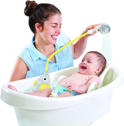 Baby Bath Shower Head - Elephant Water Pump and Trunk Spout Sprayer - One Handed Flow Control for Newborn Babies in Tub Or Sink (Yellow)