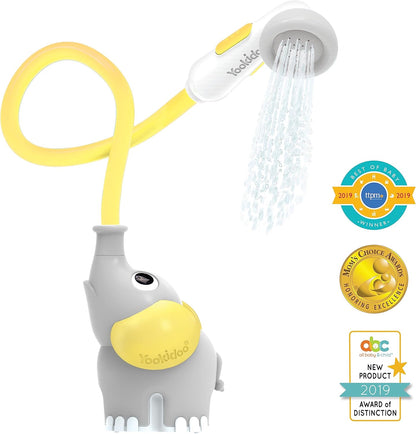 Baby Bath Shower Head - Elephant Water Pump and Trunk Spout Sprayer - One Handed Flow Control for Newborn Babies in Tub Or Sink (Yellow)