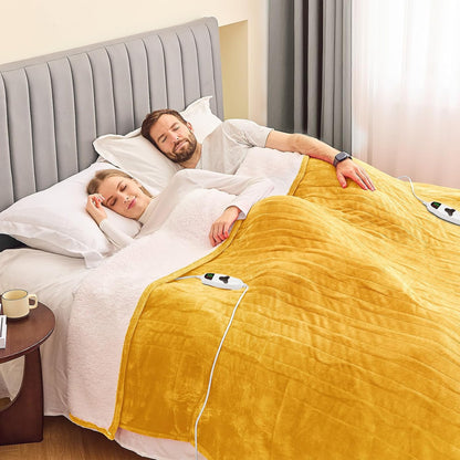 Heated Blanket Electric Queen Size 84"X90" Dual Control, Heating Blankets with 10 Levels 8 Hours Auto-Off, Soft Flannel Fluffy House Warming Gifts for Grandma Seniors Mom,Ginger Yellow