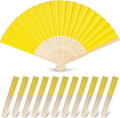 12 PCS Lemon Yellow Paper Fans Handheld, 8.3 Inch Folding Hand Fan | Lemon Party Decorations, Chinese and Japanese Style, Crafts for Wedding, Dancing, Hawaiian Beach Party Favors