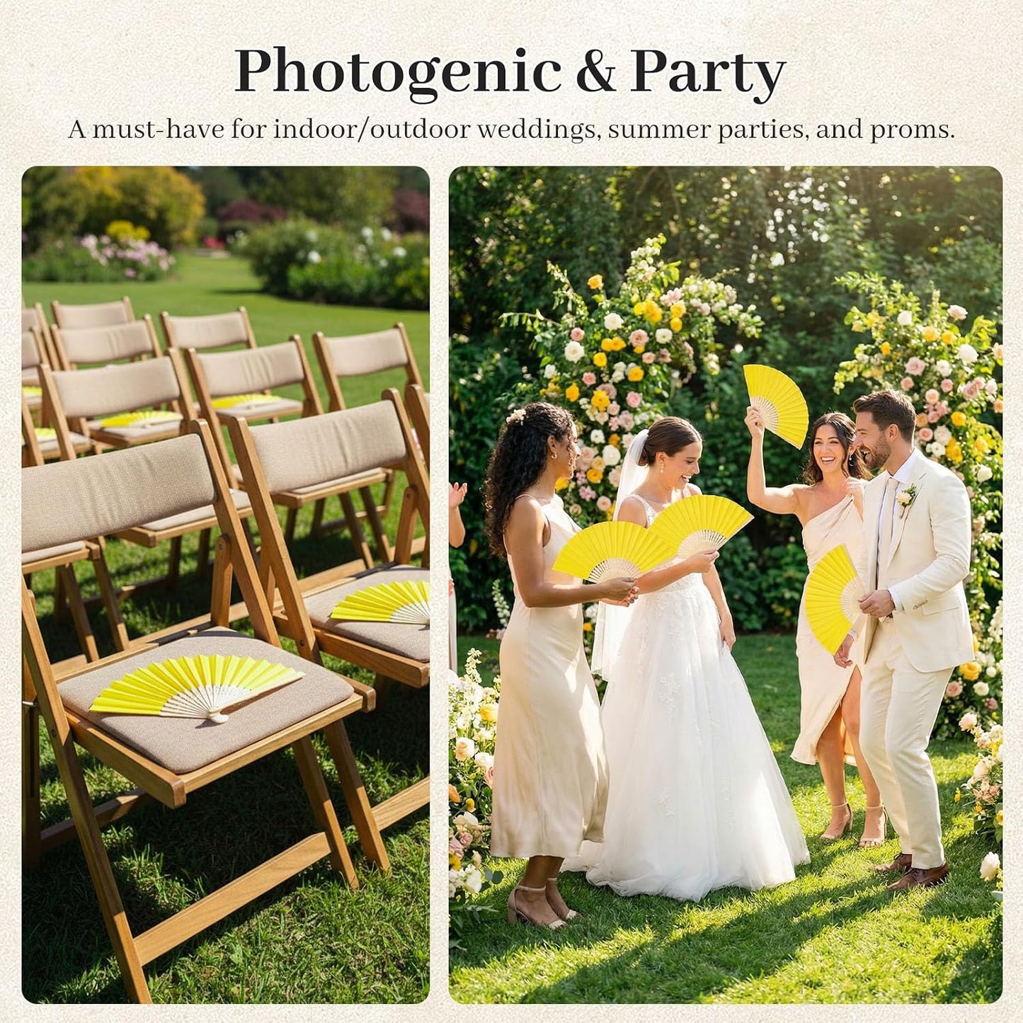 12 PCS Lemon Yellow Paper Fans Handheld, 8.3 Inch Folding Hand Fan | Lemon Party Decorations, Chinese and Japanese Style, Crafts for Wedding, Dancing, Hawaiian Beach Party Favors